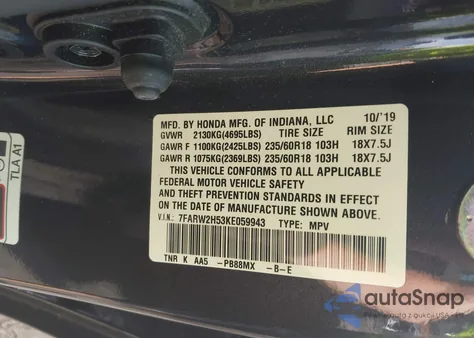 2019 Honda Cr-V Ex z USA, uszkodzony, nr VIN 7FARW2H53KE059943